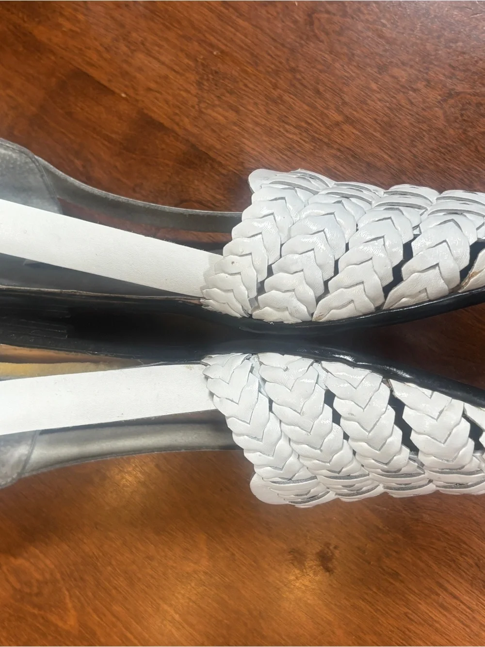 White Woven Pointed Leather Flats by
